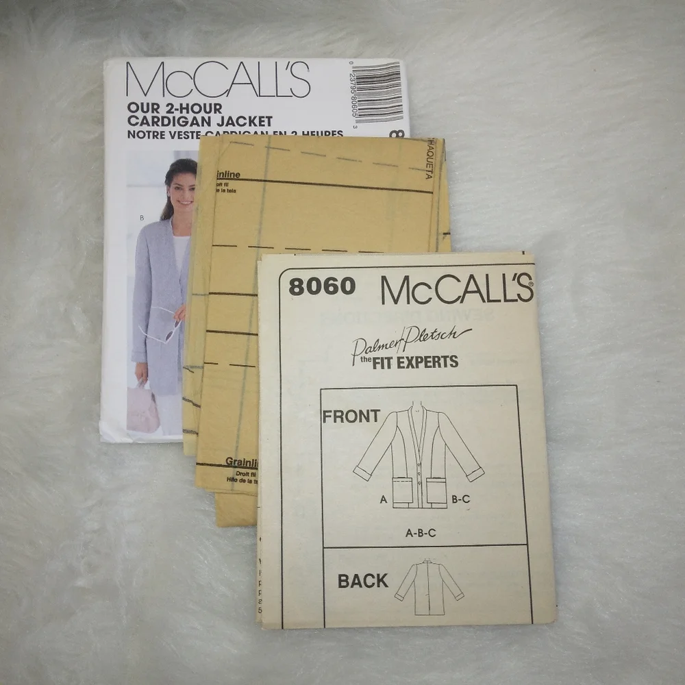 MCCALL'S 8060 Sz 24-26 Two hour Cardigan Jacket using Palmer/Pletsch fit experts